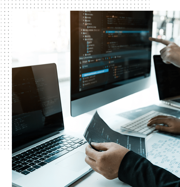 Web design and web development concept. A screen with code.